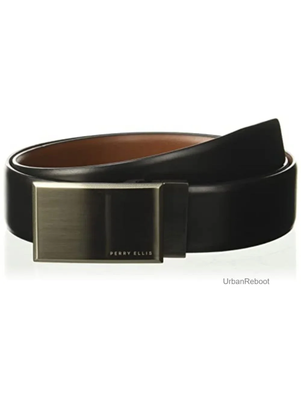 Men's 100% Bonded Leather Reversible Belt with Silver Plaque Buckle